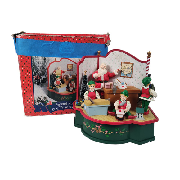 Vintage Animated Musical Santas Workshop We Wish You a Merry Christmas - Picture 1 of 15